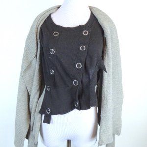 ALL SAINTS SPITALFIELDS gray black snap layered boho chic CARDIGAN SWEATER 10